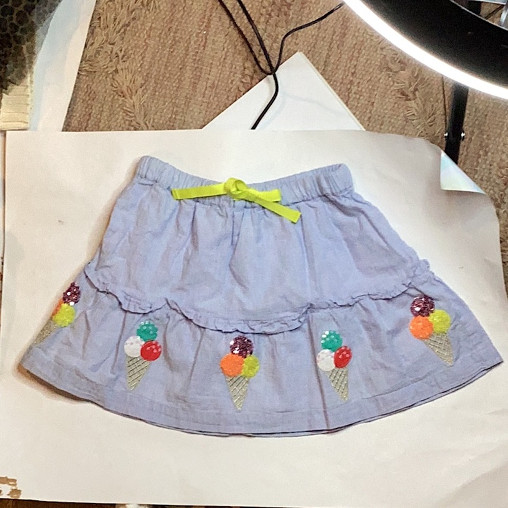Mini Boden blue ruffled sequin ice cream cone skirt Sz. 3-4 yrs.